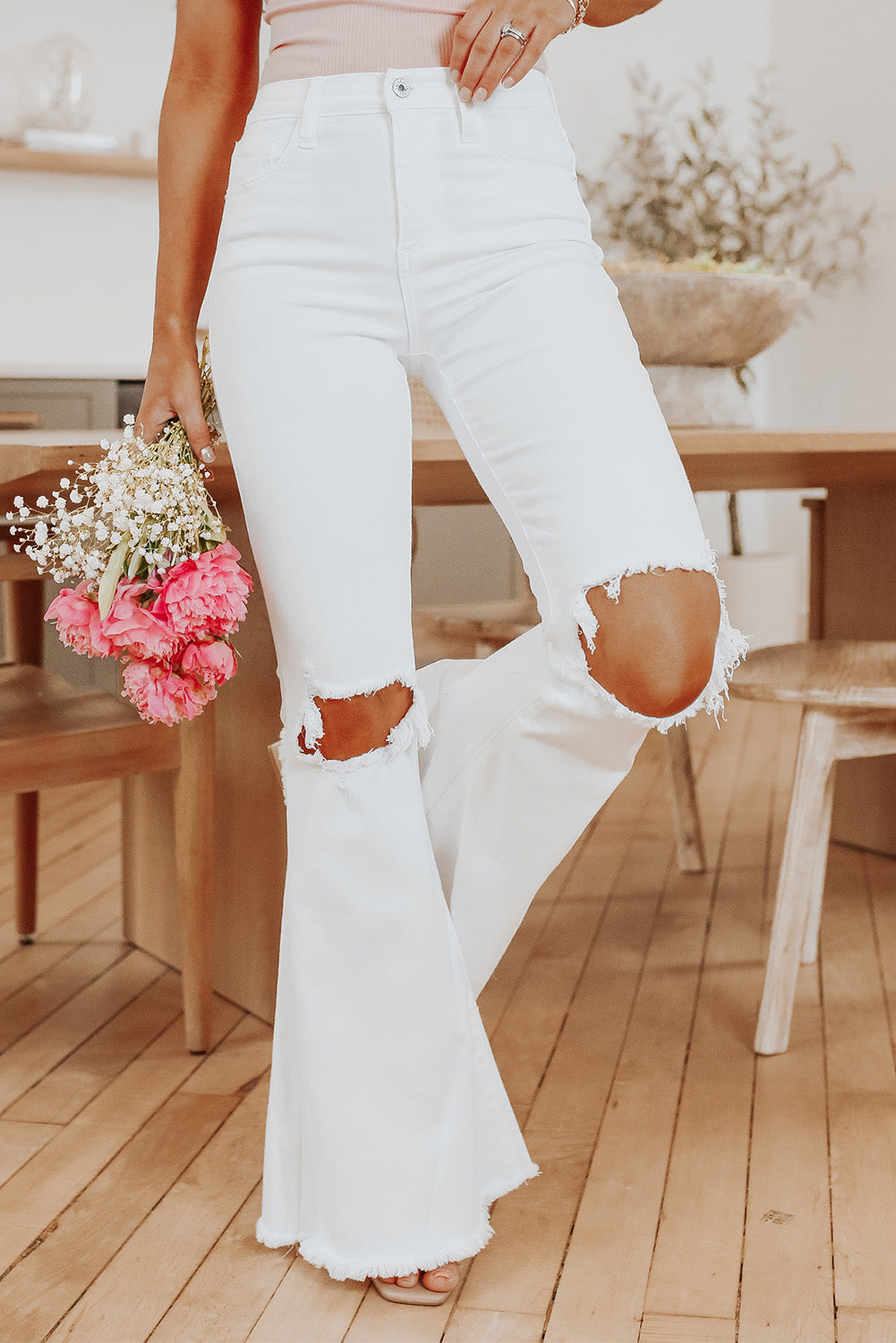 White Frayed Flare Jeans – Box Boutique Collection