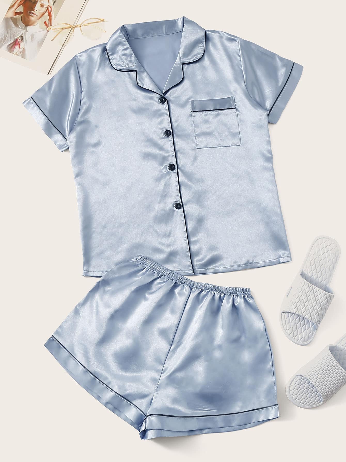 Hot Pink/Baby Blue Satin Pyjama Set