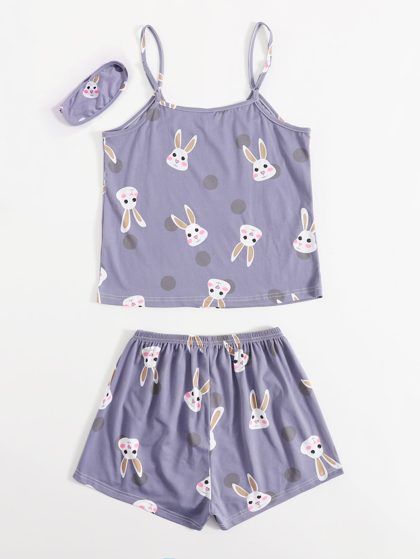Bunny Print Cami Pyjama Set With Eye Mask