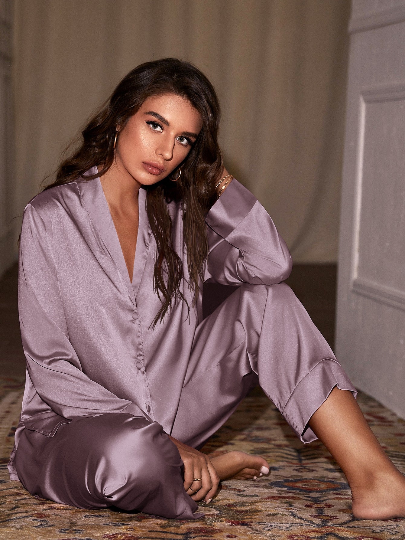 Shawl Collar Satin Pyjama set