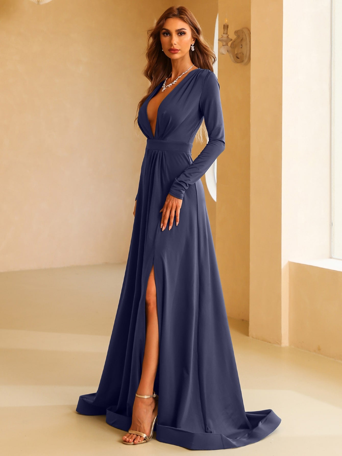 Plunging Neck Dress with slit