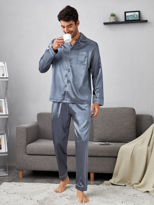 Grey Men's satin Pyjama Set