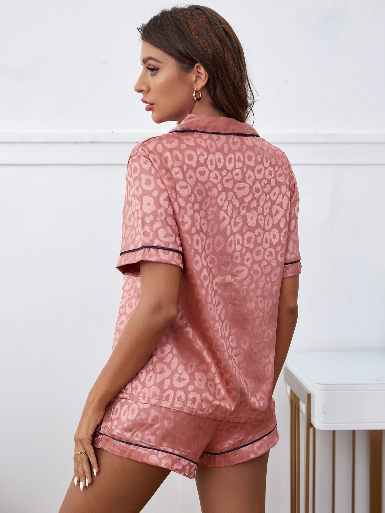 Leopard Pattern Satin Pyjama Set