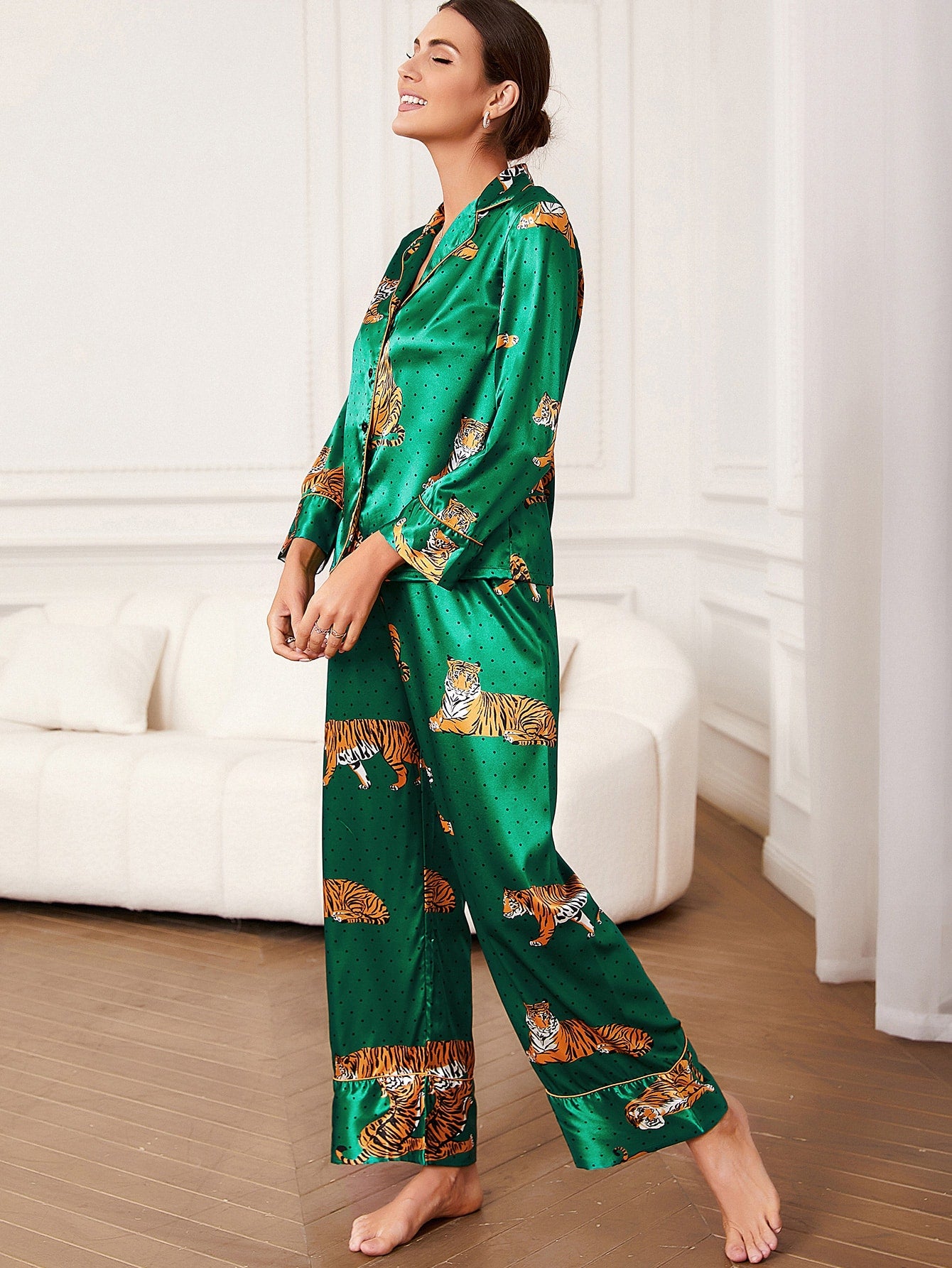 Tiger Print Satin Pyjama Set
