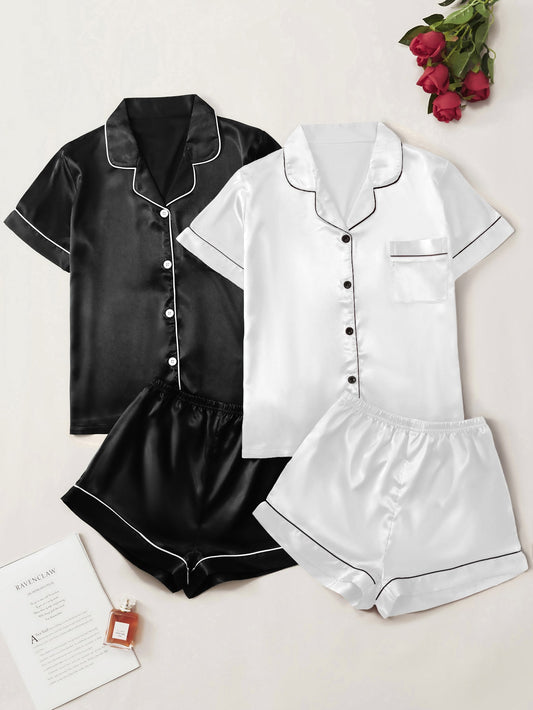 Black and White Satin Pyjama Sets