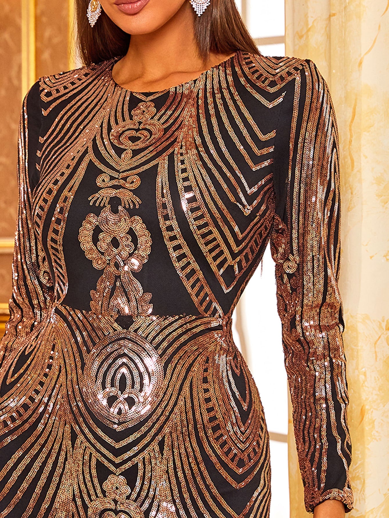 Geometric Sequin Bodycon Dress