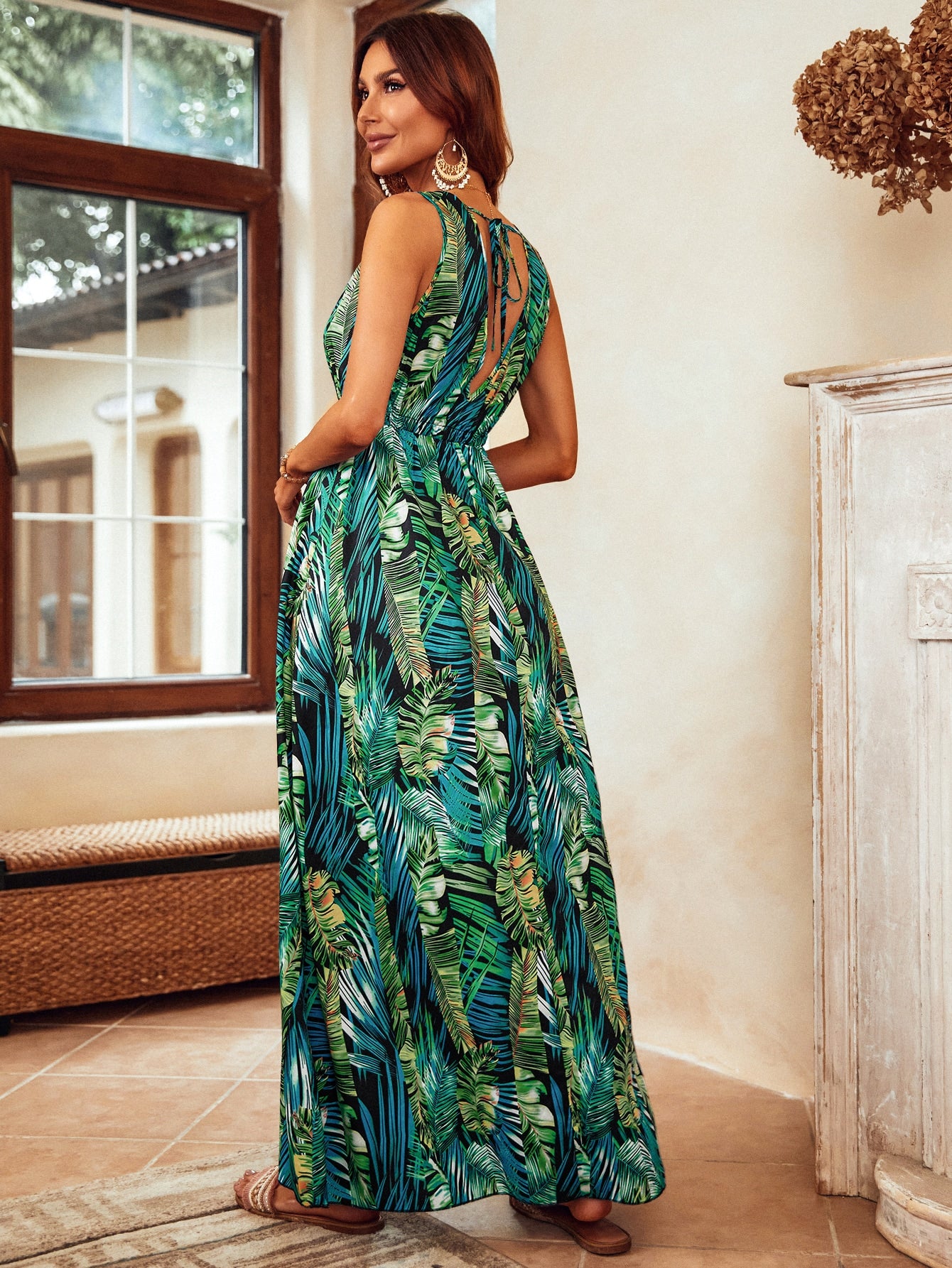 Tropical Leaves Maxi Dress