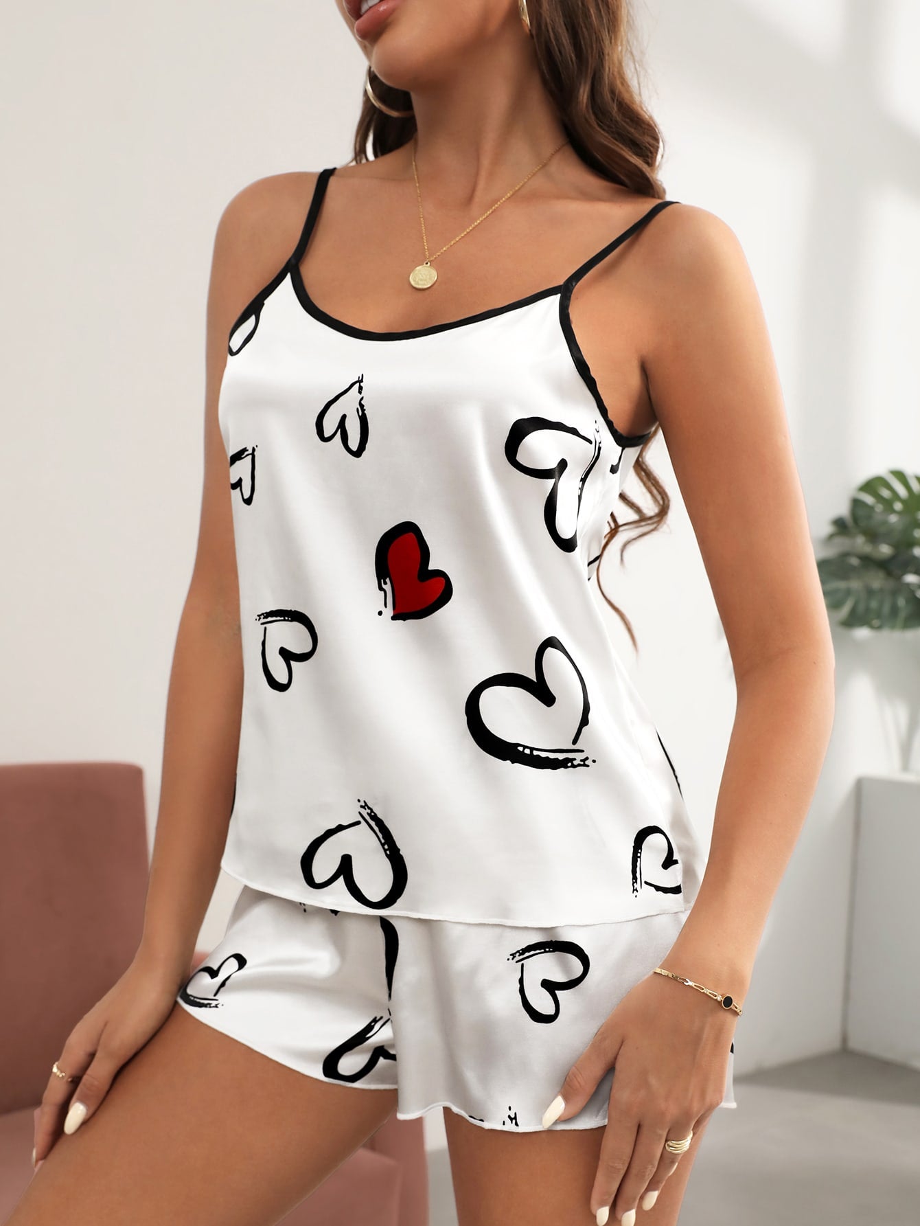 Love Print Satin Pyjama Set
