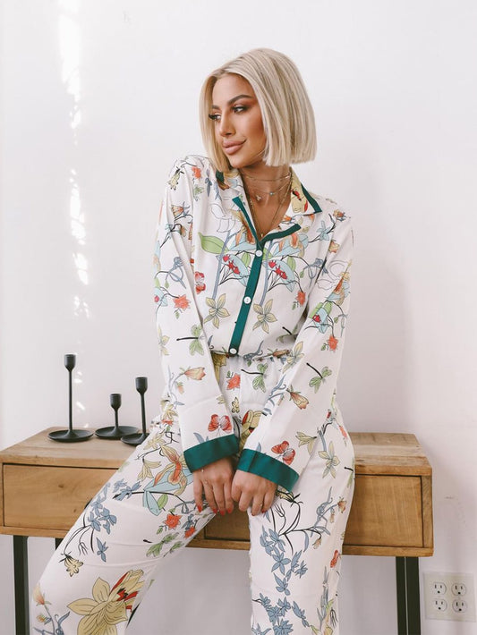 Luxury Flower & Butterfly Print Pyjama Set