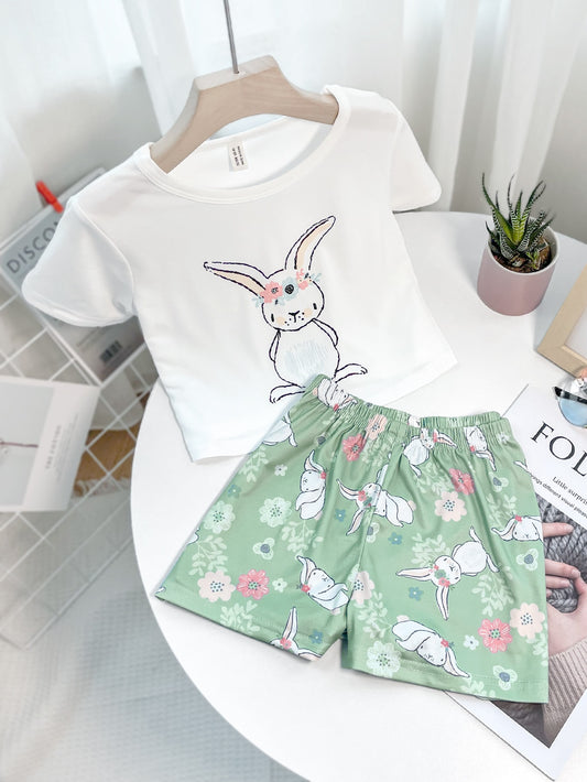 Girls Rabbit Print Pyjama Set