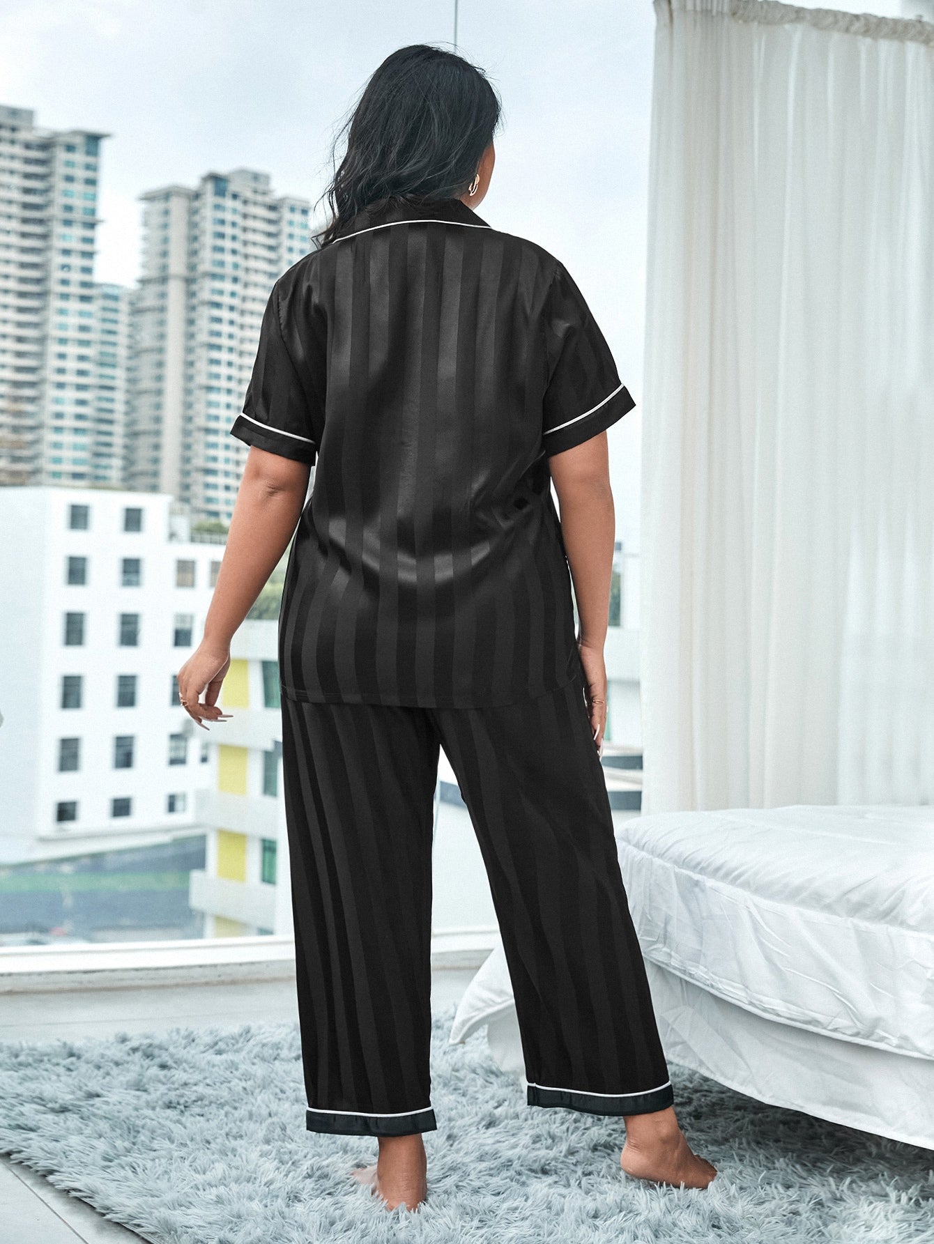 Striped Satin Pyjama Set Long Sleeves & Long Pants