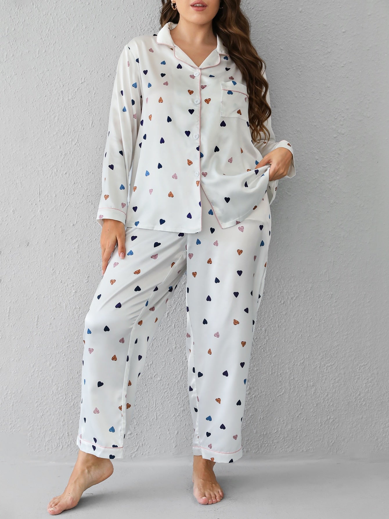 Heart Print Pyjama Long Set
