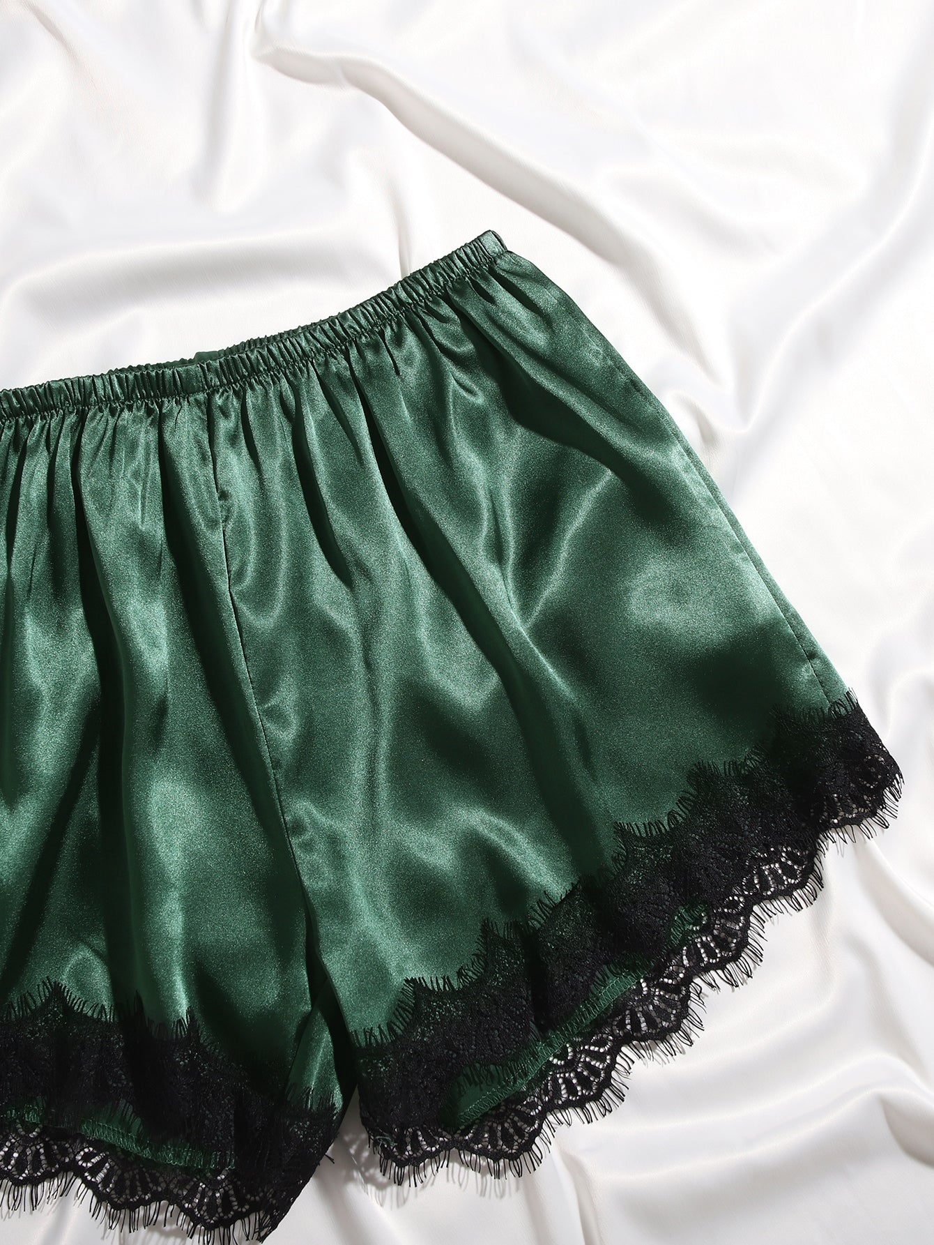 Lace Trim Satin Cami Top & Shorts Pyjama Set