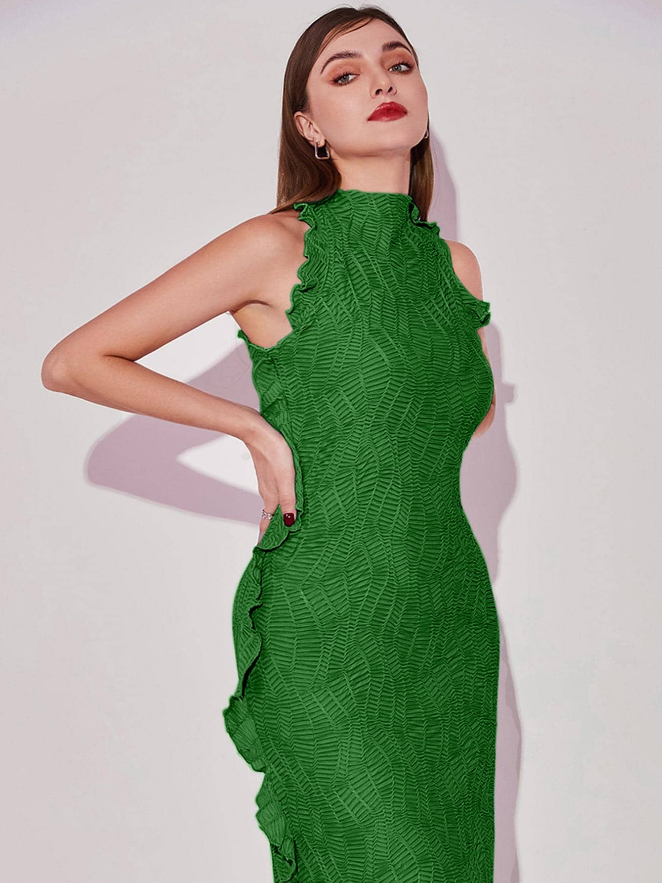 Lettuce Trim Textured Dress