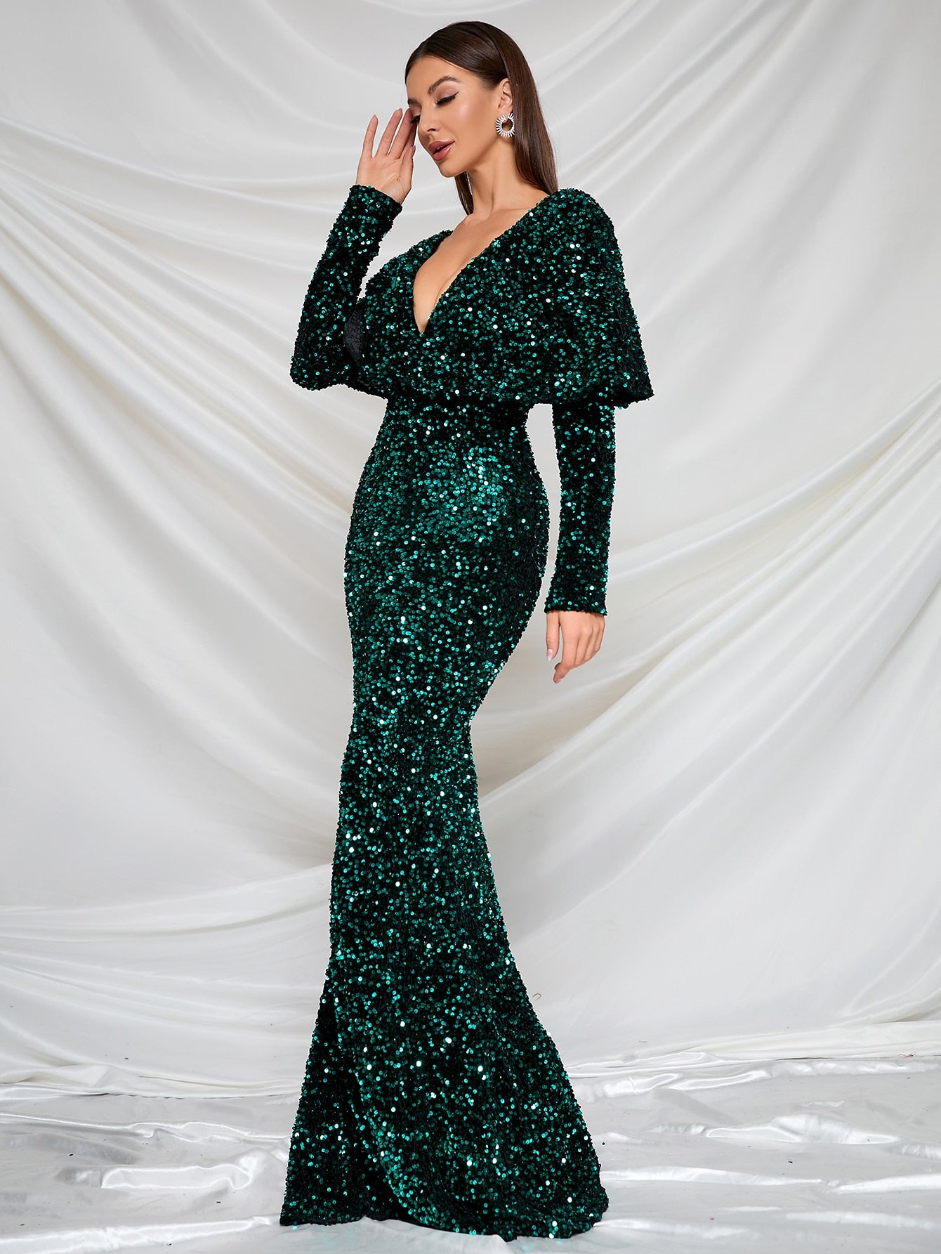 Dropped Sequin Evening Dress