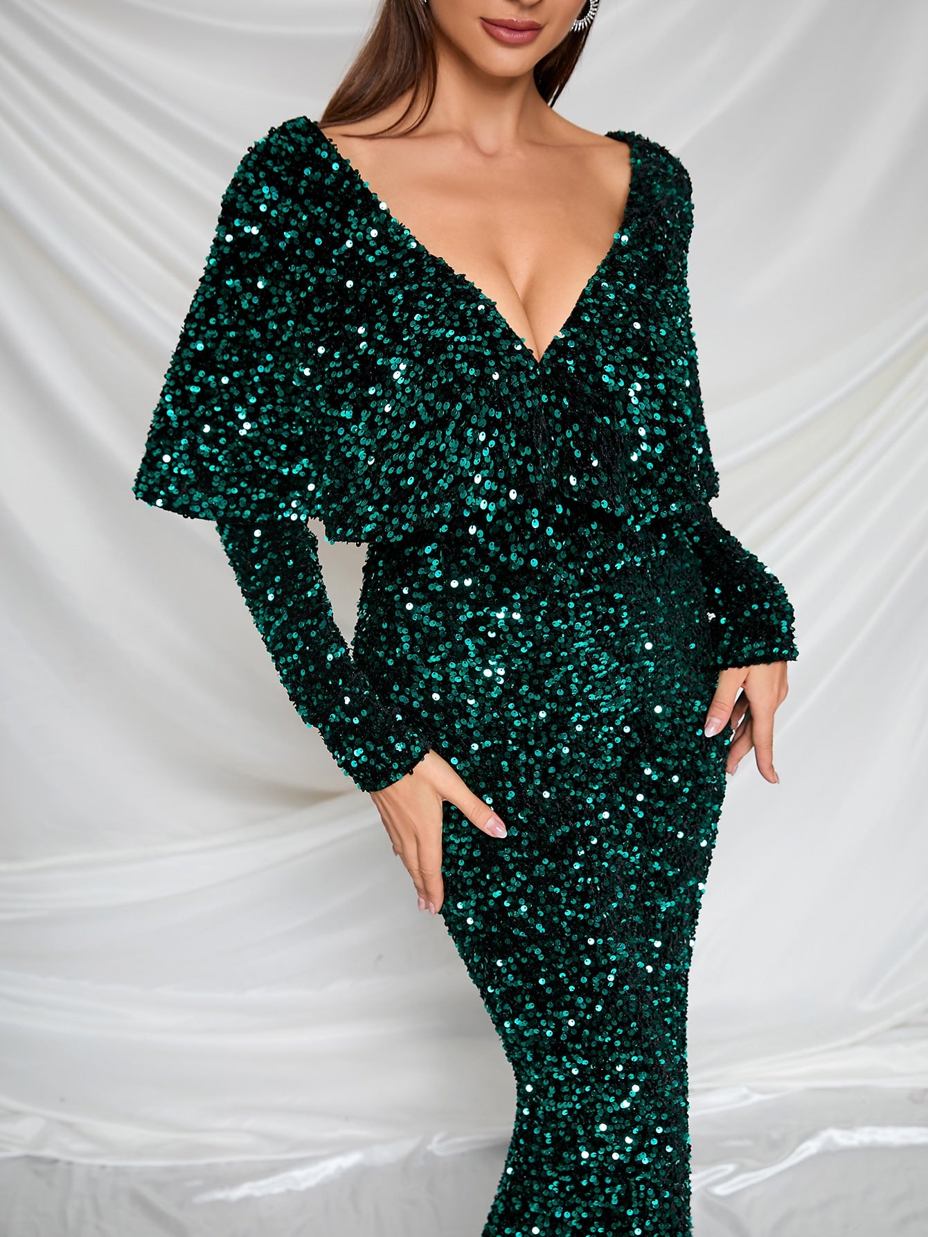 Dropped Sequin Evening Dress