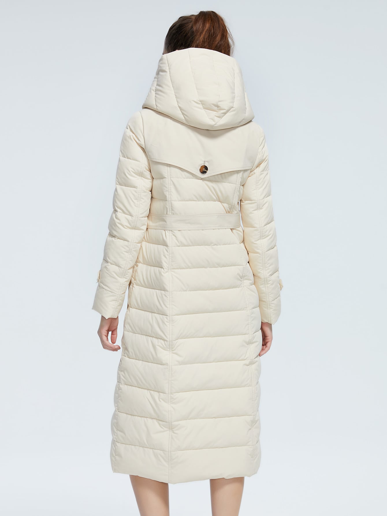 Single Breasted Hooded Belted Long Puffer Coat