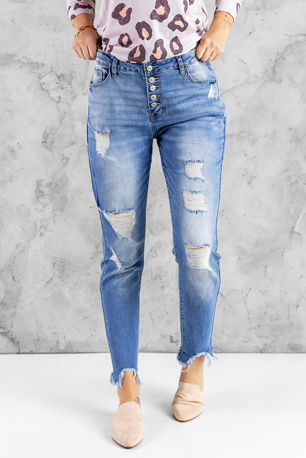 High Rise Frayed Skinny Jeans