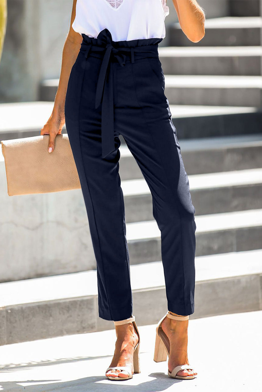 Casual Straight Leg Belted Pants