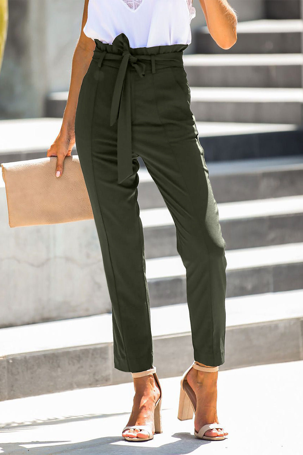 Casual Straight Leg Belted Pants